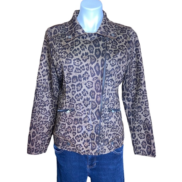 Fate and Fortune Jackets & Blazers - FATE AND FORTUNE Leopard Jacket Cheetah Print Zipper Moto Brown Womens Medium